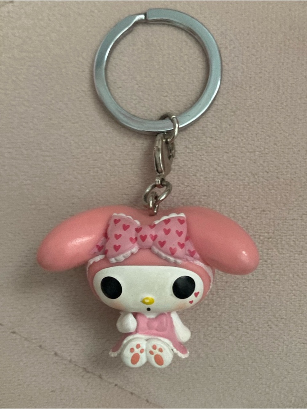 Sanrio My Melody Pink and White Heart Bow Keychain